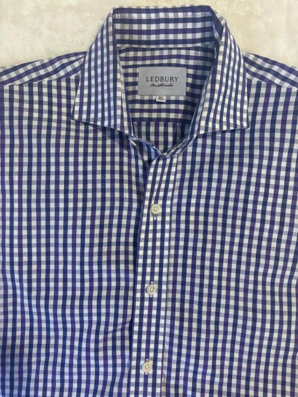 Ledbury Fine Shirtmaker Purple - White Gingham Button Down Dress Shirt 15.5 39cm